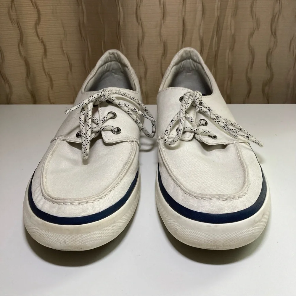 Sperry Top Sider Men's 11.5 Halyard Boat Shoes Tie Canvas 3 Eye White STS19141